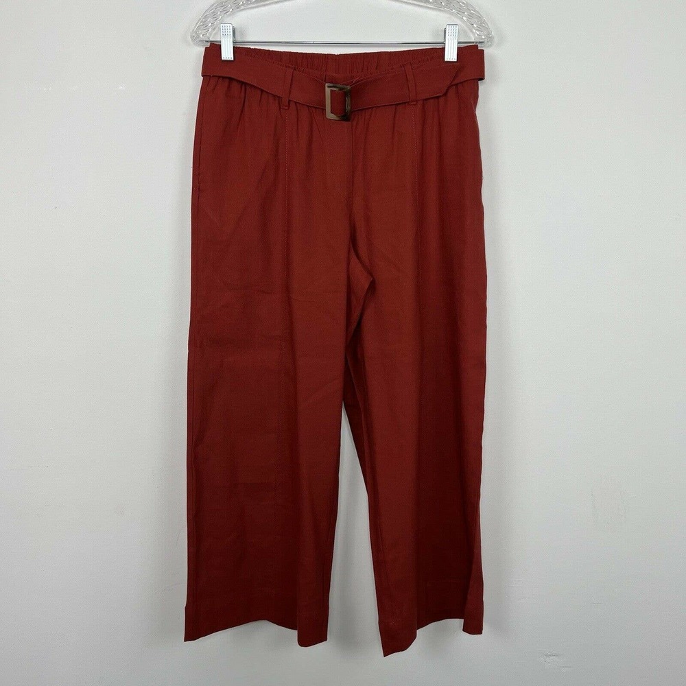 J. Jill Pants Small Pottery Orange Jenna Wide Leg Crop Belted Pockets - Picture 3 of 12